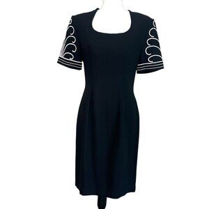 Vintage Tiffany Taylor Black Sheath Dress White Embroidered Sleeves Canada M/L